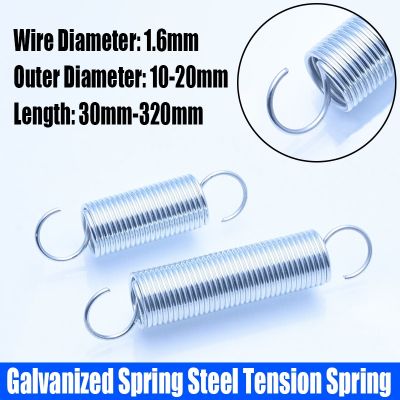 【LZ】 1PCS 1.6mm Wire Diameter Galvanized Spring Steel Extension Tension Spring Coil Spring Open Hook Spring Pullback Spring L 30-320
