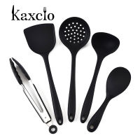 Kaxcio 5Pcs เครื่องครัว Nonstick ทนความร้อนได้ซิลิโคนเครื่องครัวเครื่องมือช้อนซุปทัพพีไม้พายห้องครัวอุปกรณ์เสริม