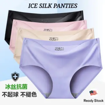 Ready stock-Women Soft Lace Panties Ice Silk Seamless Underwear Women Briefs  Underpants