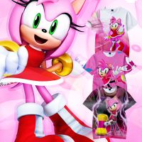 2023 NewKids Sonic The Hedgehog Amy Rose เสื้อยืดเด็กชายหญิงลำลองแขนสั้นคอกลม Tees Tops