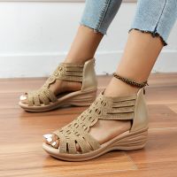 HOT★รองเท้าแตะรัดส้นชายผู้หญิง2023ใหม่แฟชั่น Wedges Peep Toe รองเท้าแตะ Gladiators สำหรับสบายๆ Comfort รองเท้าแตะชายหาด Sandalias Mujer