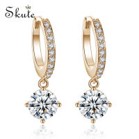 ❤Skute สีขาวคริสตัลต่างหูสตั๊ดที่เต็มไปด้วย zircons แหวนทองสไตล์ OL เครื่องประดับรอบเพชรต่างหูสำหรับผู้หญิง