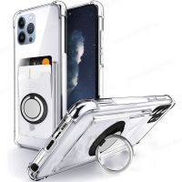 Soft Transparent Phone Case For iPhone 14 Pro Max Magnetic Ring Holder Card Holder Cover For Apple 13 12 11 Pro X XS Max 14 Plus