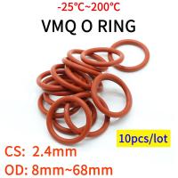 10Pcs VMQ O Ring Seal Gasket Ketebalan CS 2.4Mm OD 8 68Mm Karet Silikon Isolasi Tahan Air mesin Cuci Bentuk Bulat Nontoxi Merah