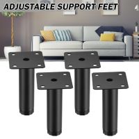 4 Pcs Black Metal Replacement Feet 4 Inches Black Adjustable Furniture Legs For Cabinet Sofa Cupboard Furniture Hardware Furniture Protectors Replacem