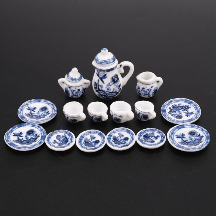 1-12th-dining-ware-china-ceramic-tea-set-dolls-house-miniatures-blue-flower