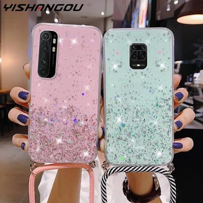 With Neck Strap Clear Glitter Case For Xiaomi Mi 11T 12T 10T Poco X3 NFC M3 F3 X5 Redmi Note 11 12 10 5G 9 9s Pro 9T 11s Cover