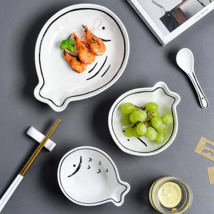 japanese-style-ceramic-dinner-steak-plate-cute-cartoon-lucky-cat-fish-pattern-dessert-fruit-dishes-creative-rice-bowl-tableware