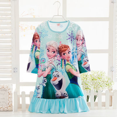 2019 Blue New Style Anna Pattern Girls Nightgowns Children Party Dresses Sleepwear Pajamas Baby Girls Nightie Dress Pyjamas