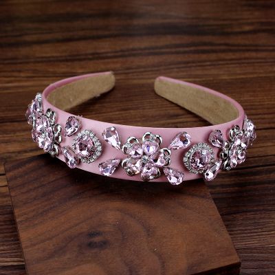【YF】 fashion luxury flower pink crystal hairband sparkly rhinestone headband for women girls hair jewelry