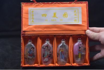 ✆✕ 4pc Chinese folk Inside painted Four beauties glass SNUFF BOTTLE