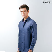 OLYMP GREEN CHOICE LUXOR Shirt เสื้อเชิ้ตชายรักษ์โลก สีกรมท่าเข้ม ผ้าเท็กเจอร์ แต่งดีเทล ทรงหลวม ใส่สบาย รีดง่าย