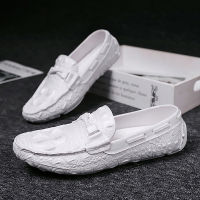 2022 Summer Half Drag Peas Leather Mens Driving Shoes Mens Slipper Penny Loafers Men Moccasins Man Mules Tenis Masculino White