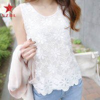 SZWL Women Summer Loose Lace Flower Sleeveless Vest