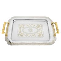 Tray Serving Plate Platter Metal Coffee Cake Dessert Bread Drinks Fruit Trays Ottoman Stainless Rectangular Gold Breakfast Table