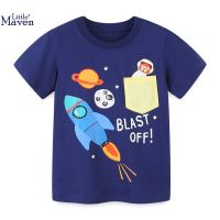 Little Maven Kids Boys Cartoon Rocket T-shirt Summer Short Sleeves Tops Planet T-shirts Baby Casual Clothes Childrens Clothing