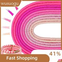 WUSUOGU 3600 PCS เส้นใย10เส้น ลูกปัดสีชมพูลูกปัด โพลิเมอร์ดินเหนียว 6mm ครับ ลูกปัด heishi สีชมพู ทำเครื่องประดับ DIY สีชมพูอมชมพู ลูกปัดยางสีชมพู กำไลข้อมือสร้อยข้อมือ