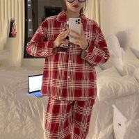 ▲ Plaid Christmas Pajamas Women Korean Sleepwear Autumn Pijamas Cute Clothes Pyjamas 2 Piece Pants Sets Loungewear Pj Suit