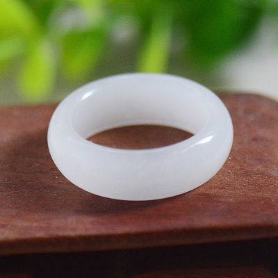Chinese White Hetian Jade 7-10 Size Ring Jadeite Amulet Fashion Charm Jewelry Hand Carved Crafts Gifts Women Men