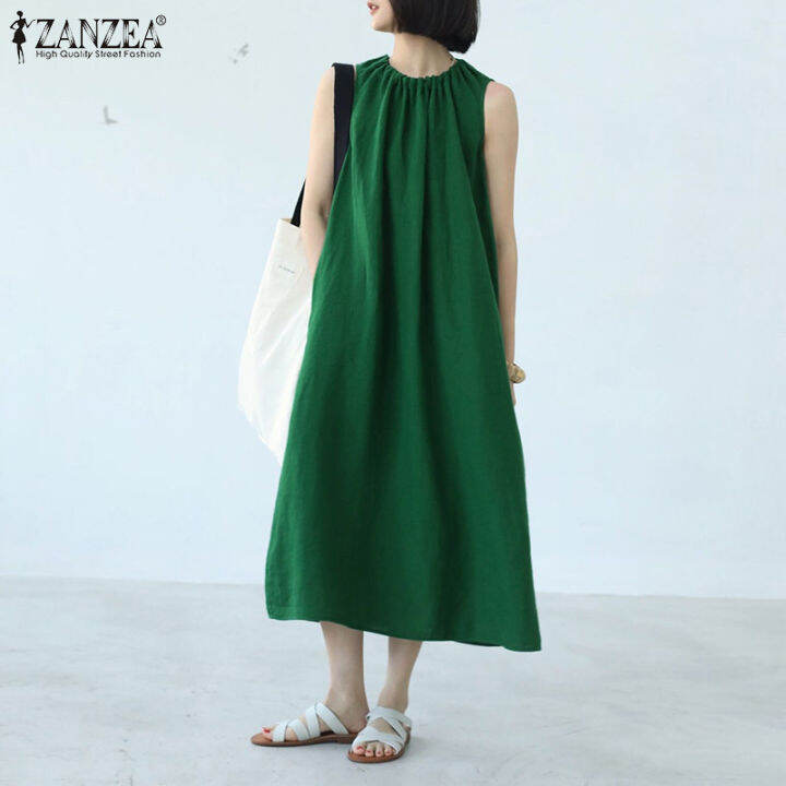 Back Lace-Up Cotton Long Dress-