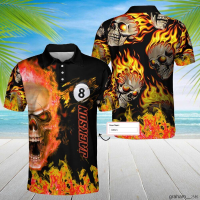 Flame seamless skull hole billiards customized senior polo shirt mens S-5XL {in store}