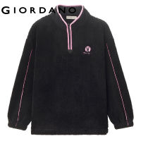 Giordano ผู้หญิง สีตัดกัน งานปักกระต่ายเท็ดดี้ เสื้อกันหนาวคอกลมสูงครึ่งตัวหลวม ผ้าลูกฟูกย้อนยุค ผ้า ลูกฟูก เสื้อ Free Shipping 18322905TH