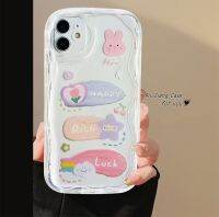 เคส RouJiang สำหรับ iPhone 15 14 13 12 11 Pro Max X XR Xs Max 8 7 6S Plus SE 2020 INS การ์ตูนทำให้มีความสุขและโชคดีพวงกุญแจกระต่ายน้อยเคสโทรศัพท์