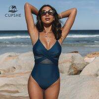 HOT★CUPSHE ตาข่ายห่อด้านหน้า Cutout One-Piece ชุดว่ายน้ำสำหรับสตรี Navy เซ็กซี่ V คอ Monokini ชุดว่ายน้ำ2023ชุดว่ายน้ำ Beachwear