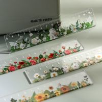 【CC】☽❈  Ins Flowers Straight Rulers Kawaii Plastic 15cm Ruler Math Measuring Korean Stationery School Office Drafting Supplies