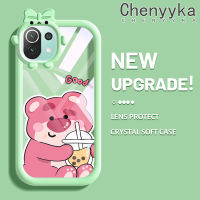 เคส Chenyyka สำหรับ Xiaomi 11 Lite 5G 11 Lite 5G Ne 5G Ne เคสการ์ตูนหมีสตรอเบอร์รี่น่ารักนิ่มเคสมือถือโปร่งใสกันกระแทกน่ารักสัตว์ประหลาดน้อยเลนส์กล้องถ่ายรูปป้องกันซิลิโคนใส