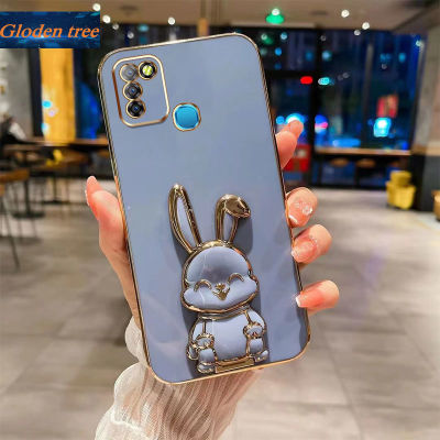 Andyh New Design For Infinix Smart 5 X657 X657C Case Luxury 3D Stereo Stand Bracket Smile Rabbit Electroplating Smooth Phone Case Fashion Cute Soft Case