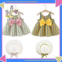 【Fast Delivery?】Baby Girls Tank Dress Cute Sweet Floral Printing Long Dress With Bowknot Summer Cotton Casual A-line Skirt with Hat