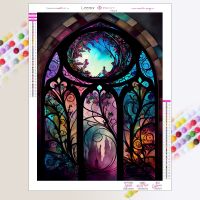 【hot】✧✟  Landscape Painting Stained Window Glass Mosaic Embroidery Wall