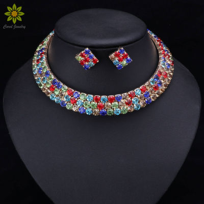 Statement Fashion Jewelry Sets For Women Vintage Collar Gold Color Crystal Choker Necklaces &amp; Earrings Bijoux