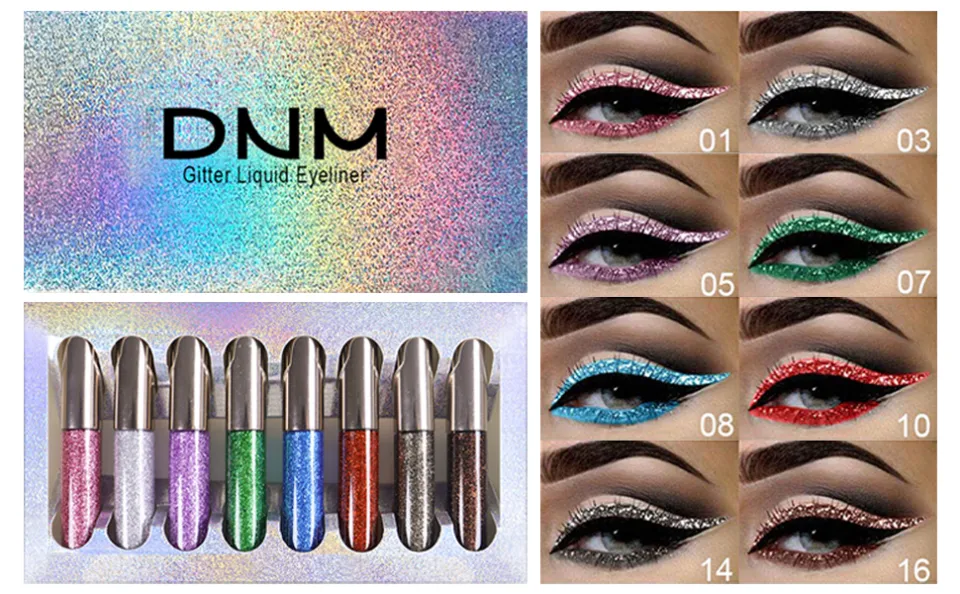 16 Colors Glitter Eyeliner Liquid Makeup Set delineadores de