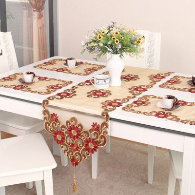 yazi Modern Cotton Embroidered Lace Table Runner Luxury Gold Vintage Placemat for Dining Table Set
