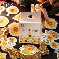 46Pcs/Box Cute Sunflower Sketchbook Sticker Aesthetic Diary Decoraction Scrapbooking Childrens Stationery School Supplies Stickers Labels