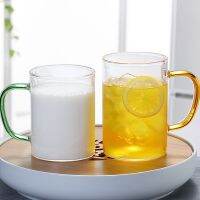 【CW】♣❀✎  400/500ML Borosilicate Glass Transparent Cold Drink Cup Resistance Yogurt Oat Mugs Color Handle