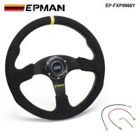 EPMAN 14inch 350mm Racing Steering Wheel Auto Steering Wheel Suede Leather Steering Wheel EP-FXP9988Y