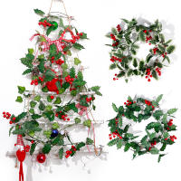 200ซม. คริสต์มาสประดิษฐ์ Holly Leaf Vine และ Red Berries หวายคริสต์มาส DIY Garland พวงหรีด Xmas Tree แขวนเครื่องประดับตกแต่งบ้าน