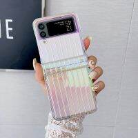 กระเป๋าเดินทาง Flip4เลเซอร์สีรุ้งสำหรับผู้หญิง Z เคสแข็งแบบใสป้องกันแบบเต็มรูปแบบพับได้4 3 5G สำหรับ Samsung Galaxy Z