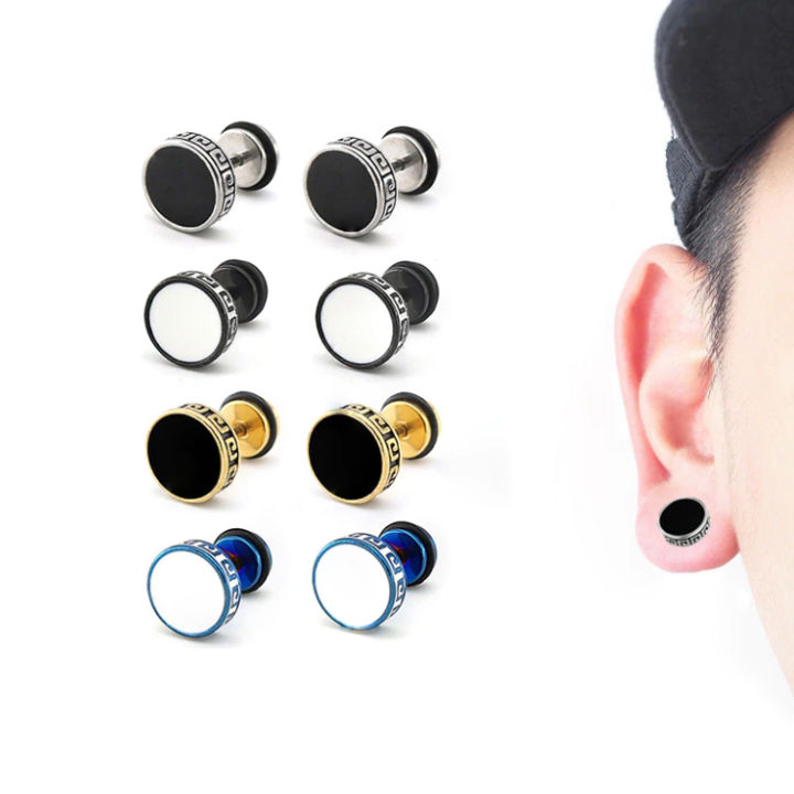 ต่างหู-ตุ้มหู-จิว-ต่างหูผู้ชาย-designer-barbell-titanium-steel-men-earrings-punk-anti-allergy-piercing-ear-stud-male-fashion-jewelry-best-gifts-1-ข้าง