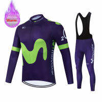 Movistar Clothing Racing Thermal Fleece Cycling Jersey Set Cycling Bib Shorts Bike Jersey Set Ropa Ciclismo Hombre Cycling Kit