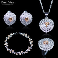 New Fashion Women Love Gift Champagne Cubic Zirconia Pendant Necklace And Earrings Silver Color celets Jewelry Set