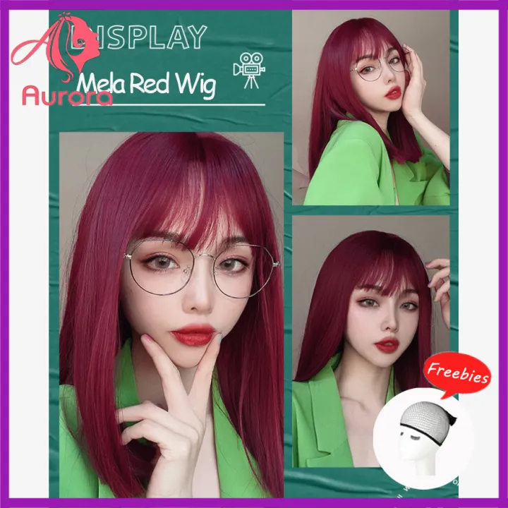 Aurora'' Wig female long hair comics Qi bangs red medium long hair straight hair wig | Lazada PH Aurora'' Wig female long hair comics Qi bangs red medium long hair straight hair wig | Lazada PH