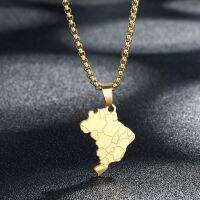 Country Flag Brazil Map Necklace Men Women Street Style Hip Hop Stainless Steel Jewelry Party Collar Collier Fashion Chain Necklaces