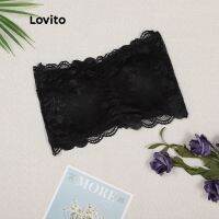 [A Needed] Lovito Casual Lace Strapless ผ้าพันศีรษะเซ็กซี่ Tube Crop Bra L00312 (Beige /Black)