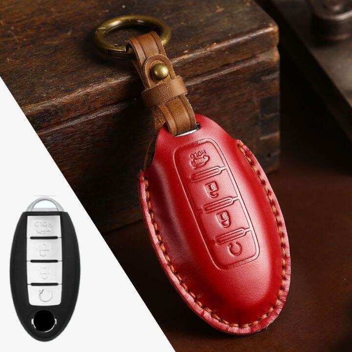 luxury-car-key-case-cover-leather-keychain-holder-accessories-for-nissan-xtrail-qashqai-tiida-teana-sylphy-remote-keyring-shell