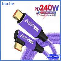 BUCHE QC 4.0 USB-C สายชาร์จเร็ว ตัวผู้-ตัวผู้ 5A 48V สายข้อมูล Type-C สีม่วงสีม่วง สนับศอก Pd 240W Line