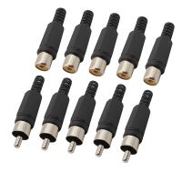 10Pcs Black Plastic RCA Male Plug / RCA Female Jack Audio Video Welding ConnectorWires Leads Adapters